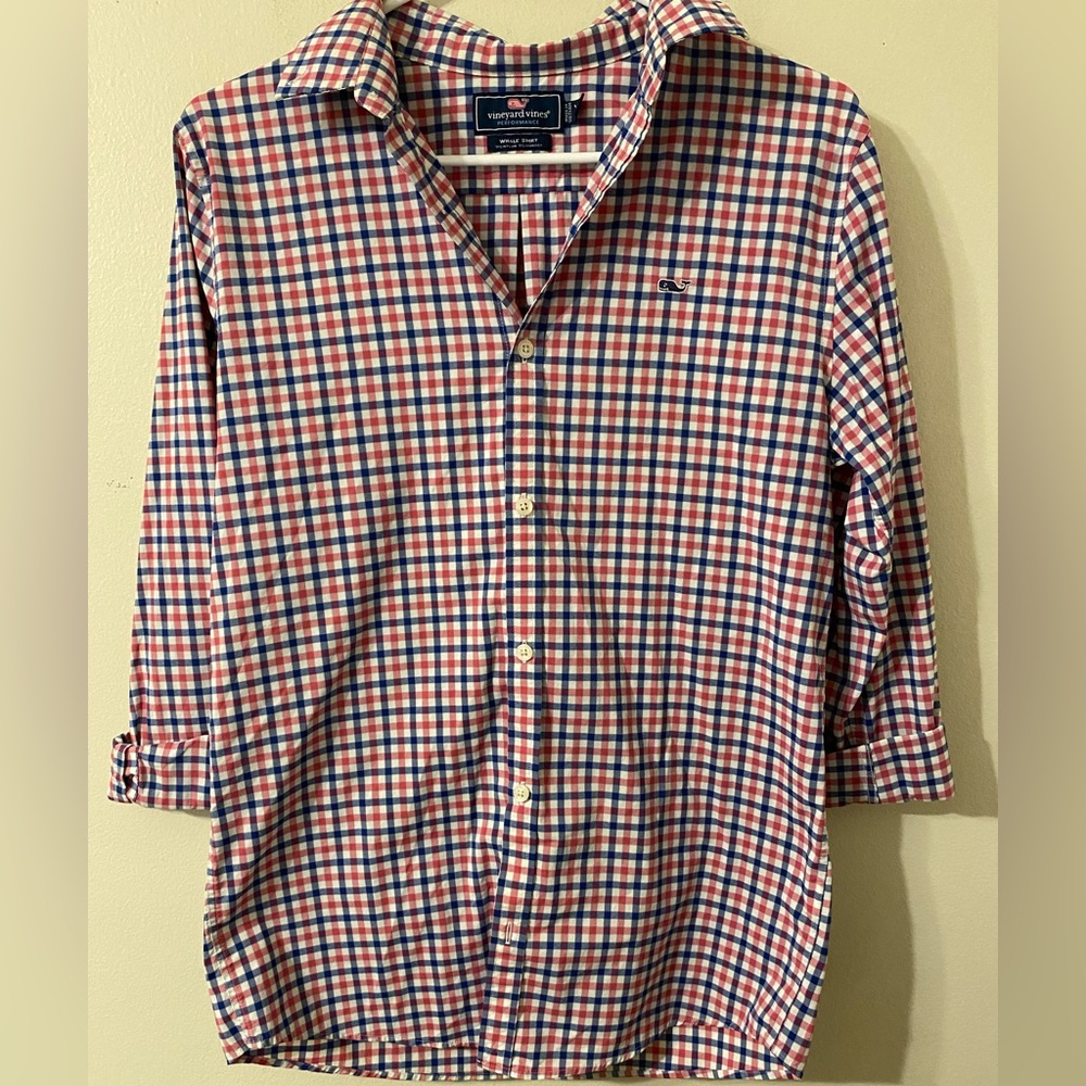 Vineyard Vines Performance Red Blue Plaid Whale Shirt Button-Down Size XL